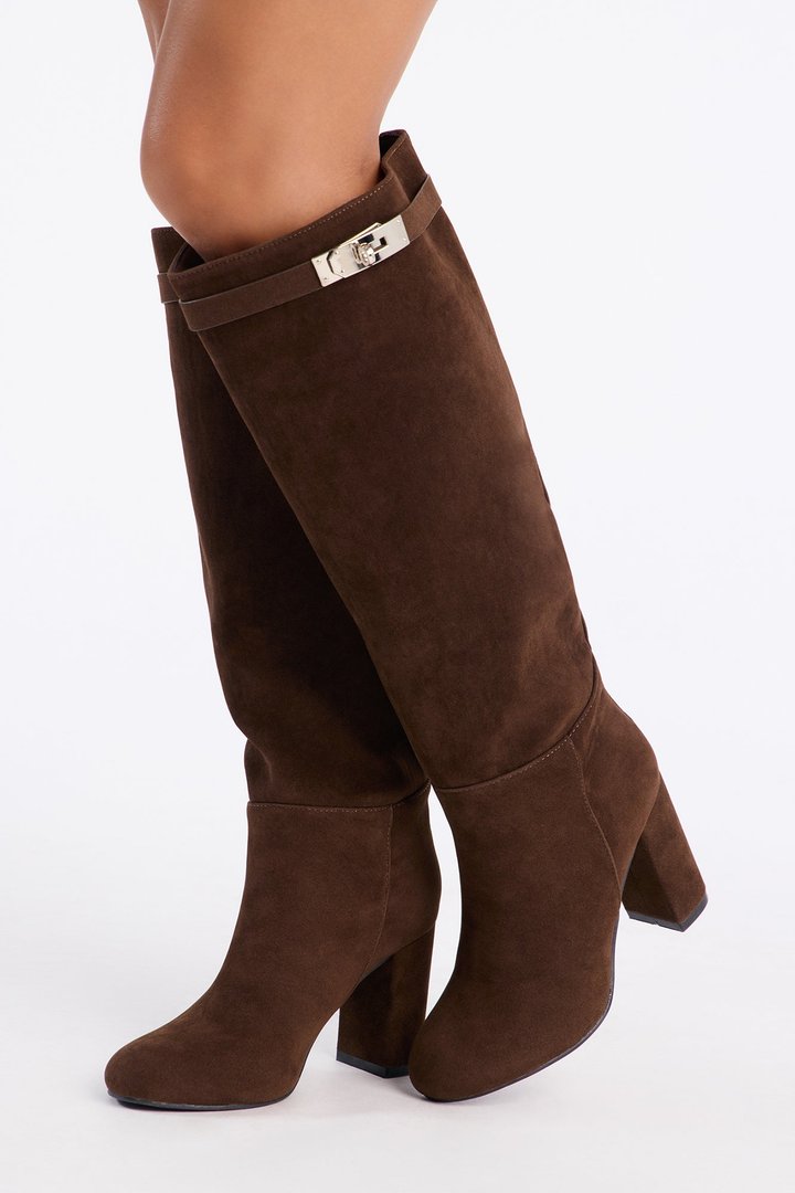 Makayla Knee High Heeled Boots - Chocolate