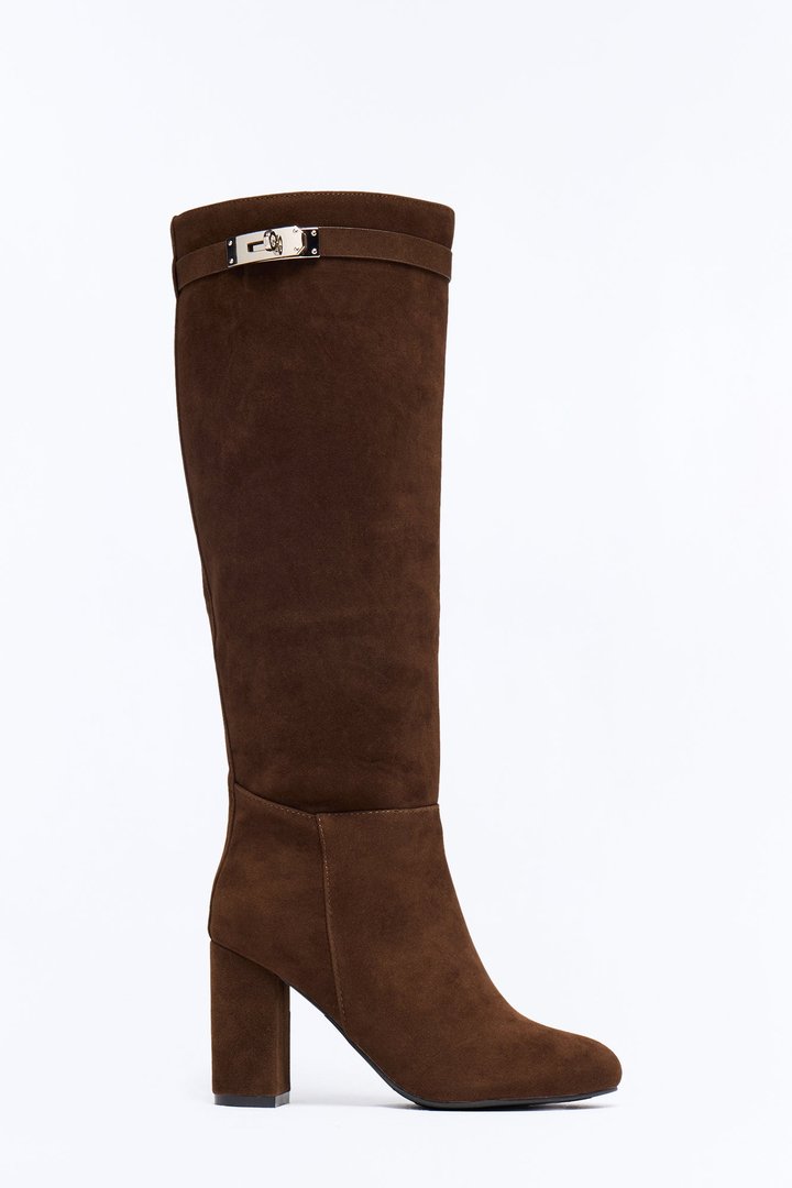 Makayla Knee High Heeled Boots - Chocolate