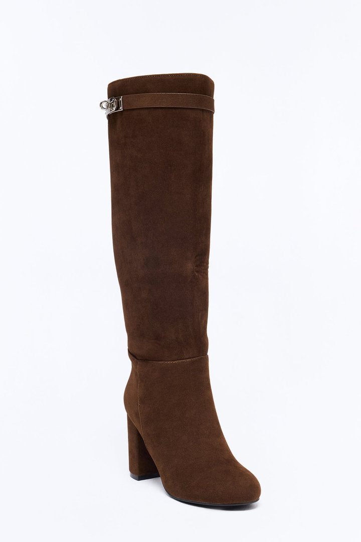 Makayla Knee High Heeled Boots - Chocolate