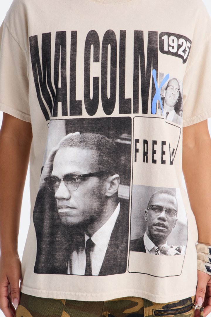 Malcolm X Freedom Washed Oversized Tee - Light Grey