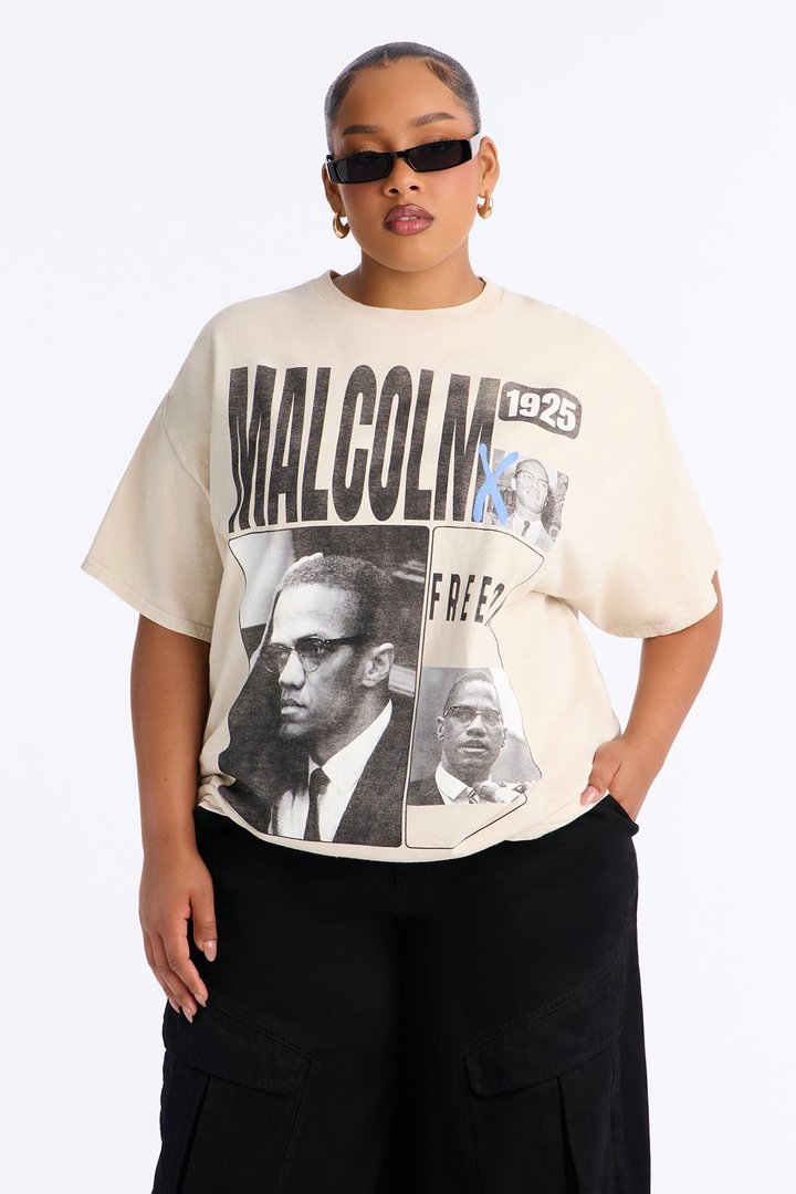 Malcolm X Freedom Washed Oversized Tee - Light Grey