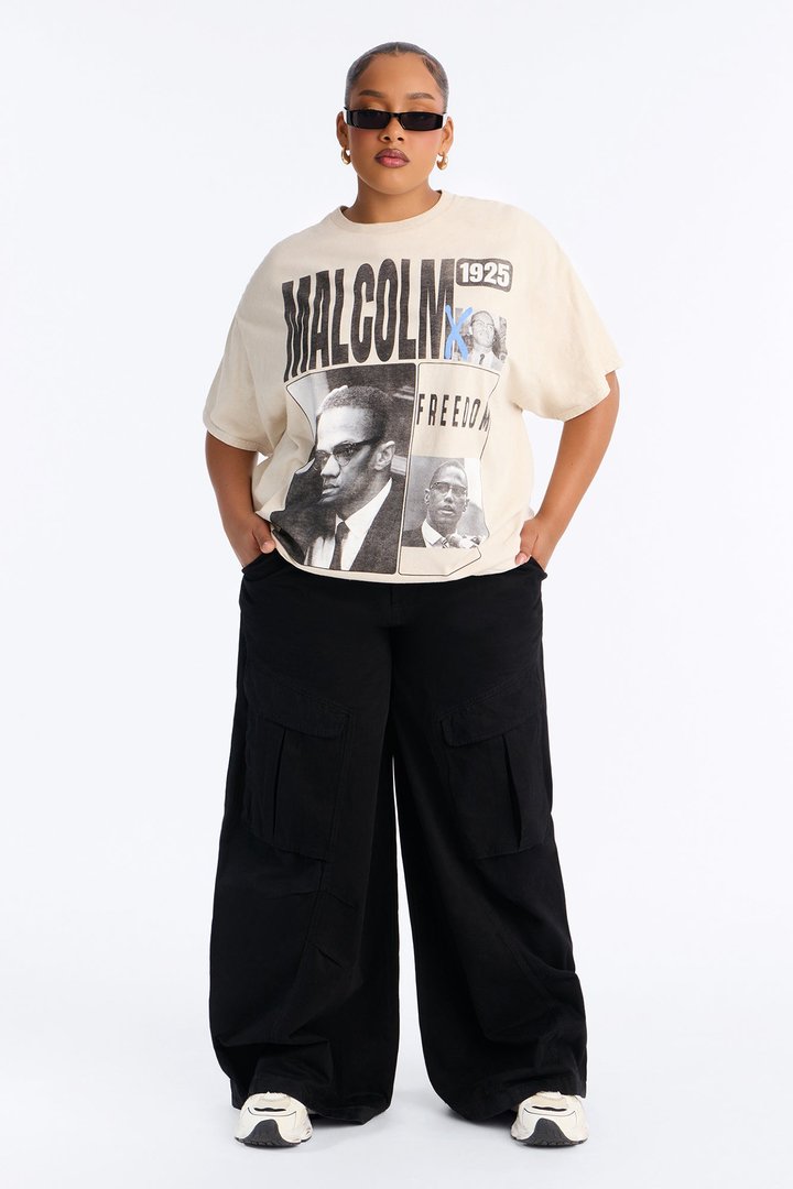 Malcolm X Freedom Washed Oversized Tee - Light Grey