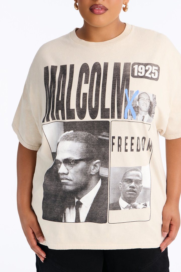Malcolm X Freedom Washed Oversized Tee - Light Grey