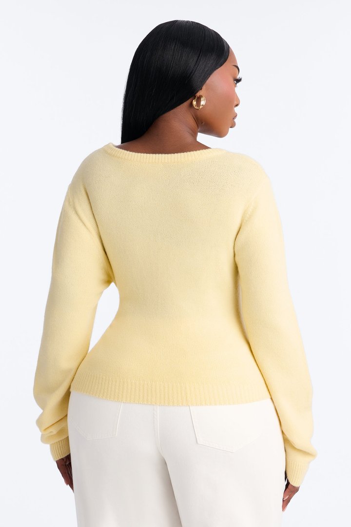 Orchard Air Pullover Twist Front Sweater - Butter Yellow