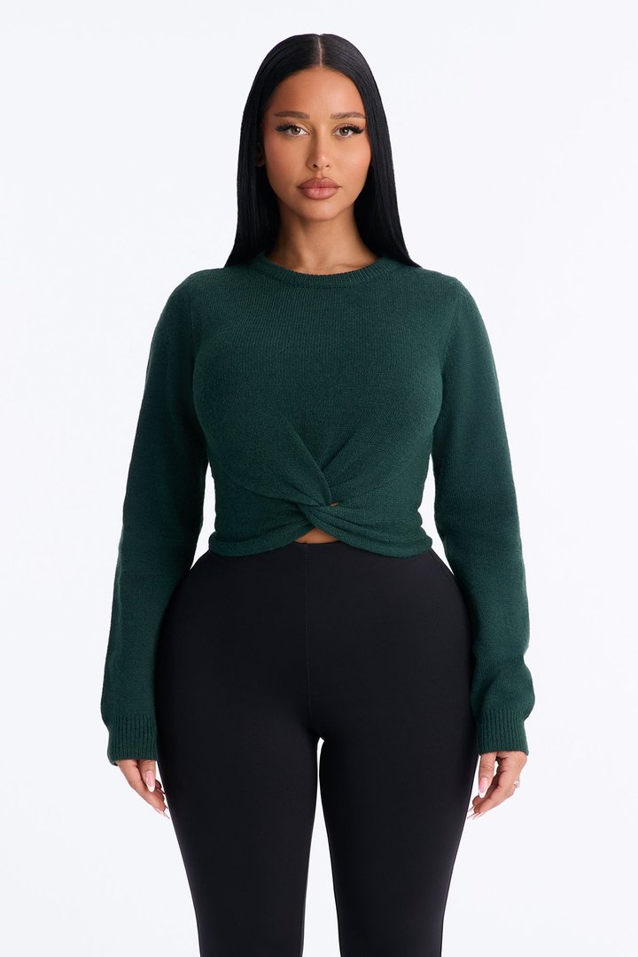 Orchard Air Pullover Twist Front Sweater - Hunter