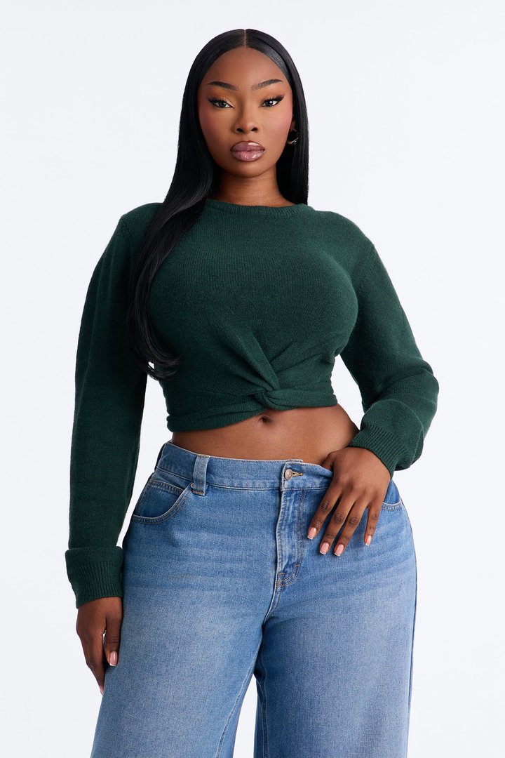 Orchard Air Pullover Twist Front Sweater - Hunter