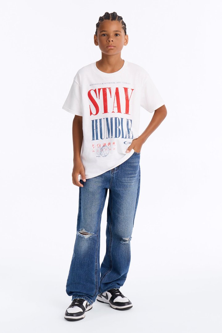 Mini Stay Humble Boxy Short Sleeve Tee - White
