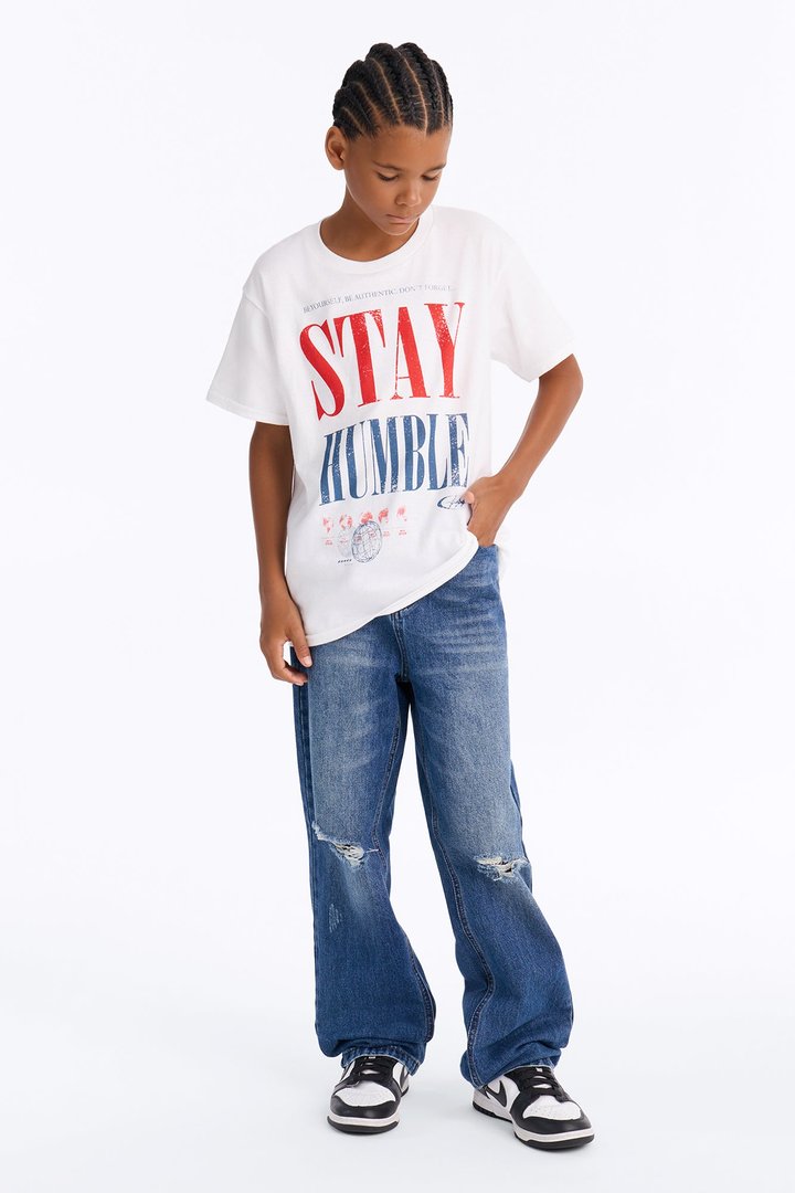Mini Stay Humble Boxy Short Sleeve Tee - White