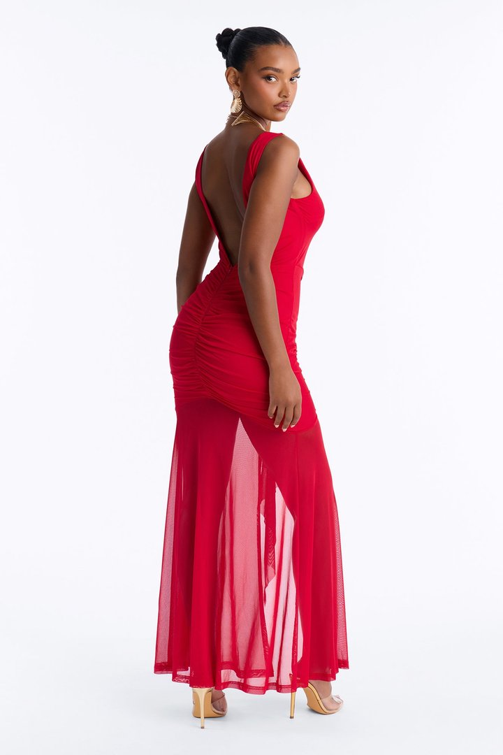 Inez Double Mesh Maxi Dress - Red
