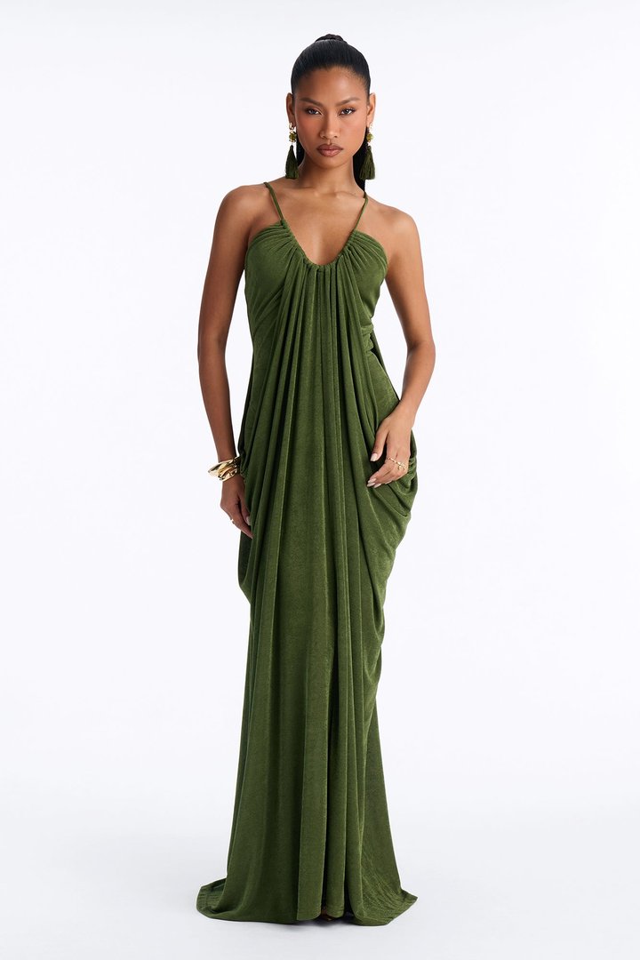 Meet You There Draped Maxi Dress - Olive