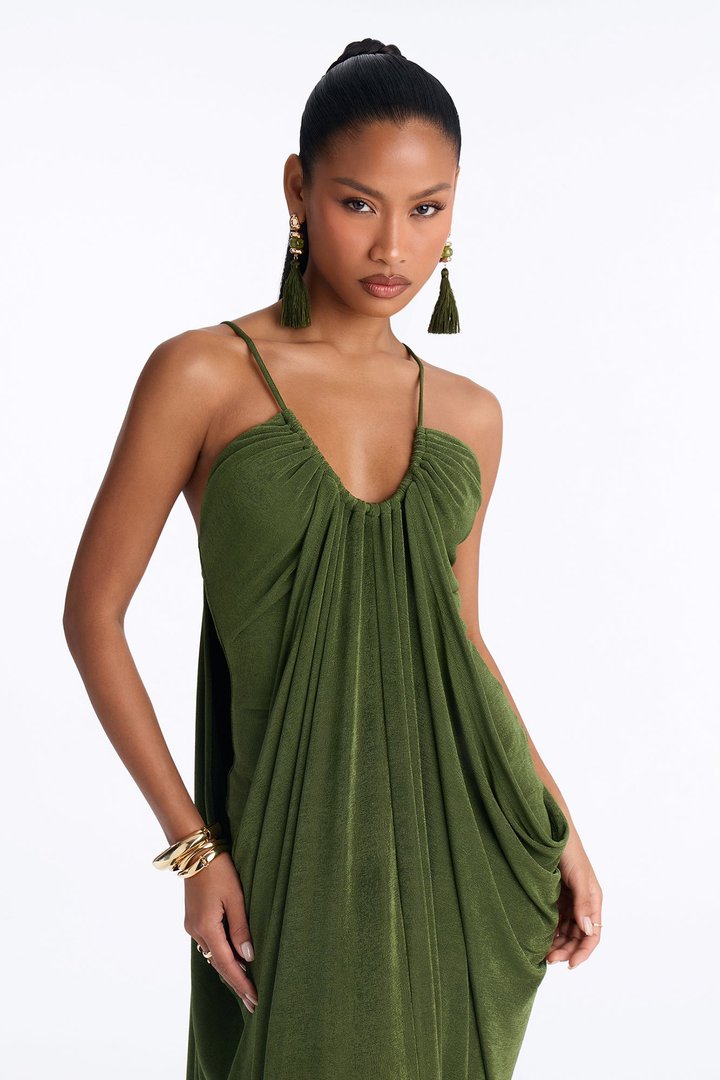 Meet You There Draped Maxi Dress - Olive