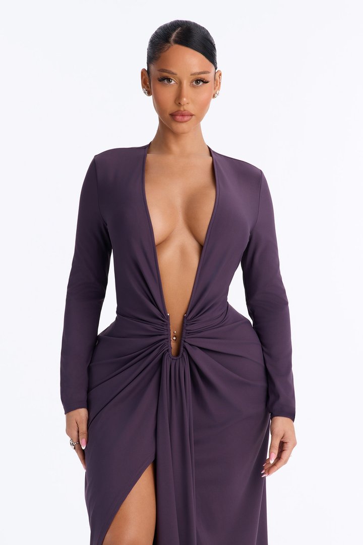 Glow up Deep V Maxi Dress - Plum