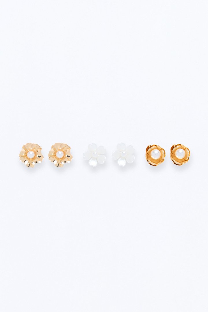 Fond Of You Floral 3 Pair Earring Set - Gold/combo