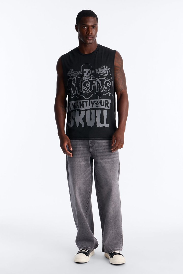Misfits Skull Vintage Muscle Tee - BlackWash
