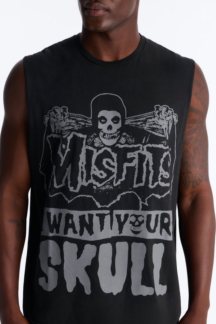 Misfits Skull Vintage Muscle Tee - BlackWash