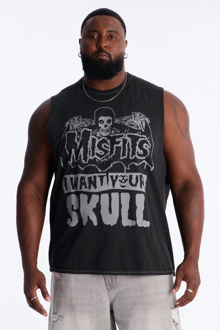Misfits Skull Vintage Muscle Tee - BlackWash