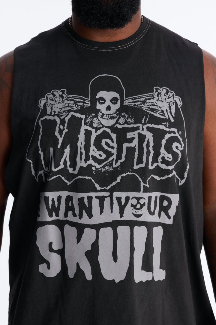 Misfits Skull Vintage Muscle Tee - BlackWash