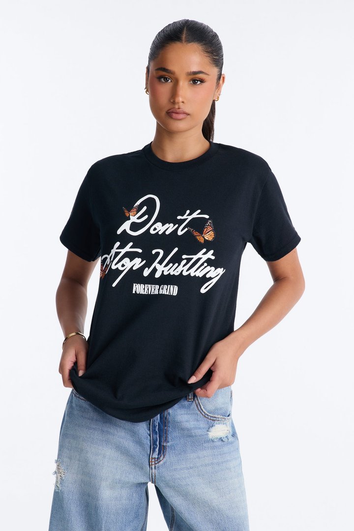 Don't Stop Hustling Graphic Tshirt - Black