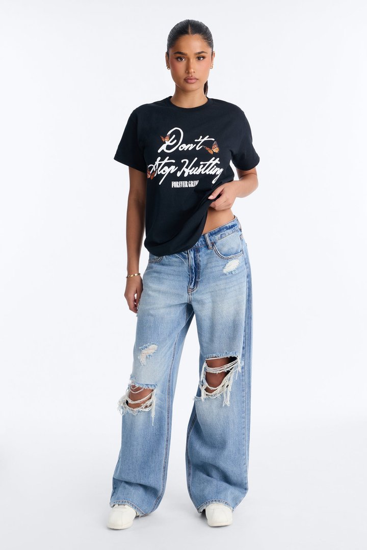 Don't Stop Hustling Graphic Tshirt - Black