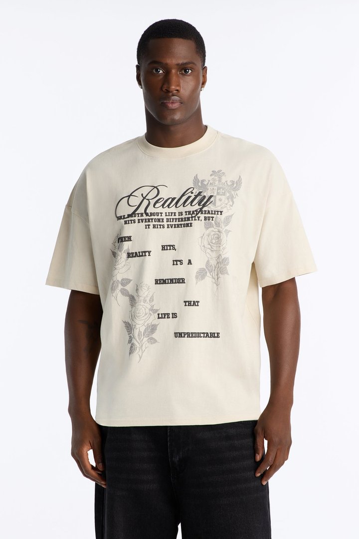 Reality Hits Vintage Oversized Short Sleeve Tee - Off White