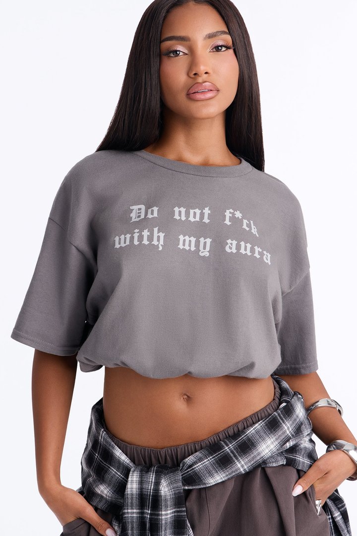 Protect Your Aura Cropped Tee - Charcoal