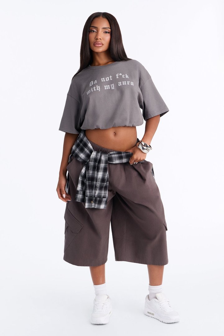 Protect Your Aura Cropped Tee - Charcoal
