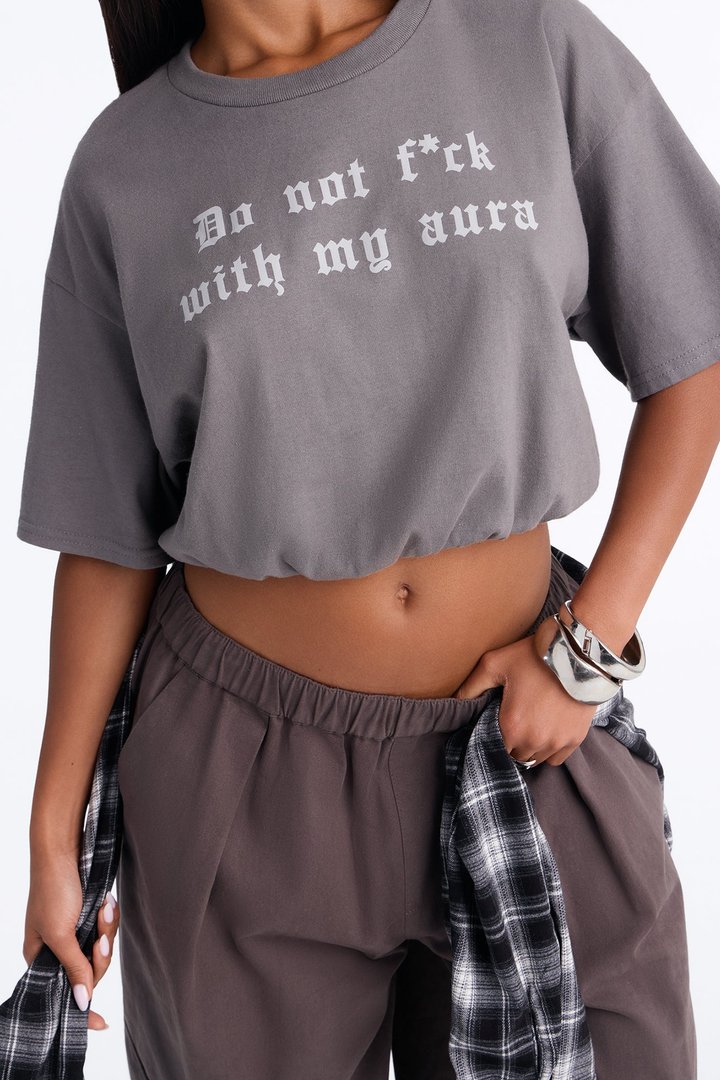Protect Your Aura Cropped Tee - Charcoal