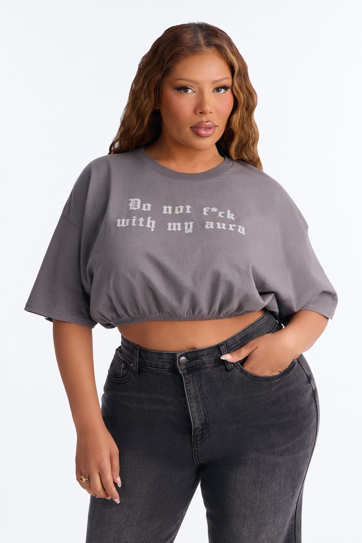 Protect Your Aura Cropped Tee - Charcoal