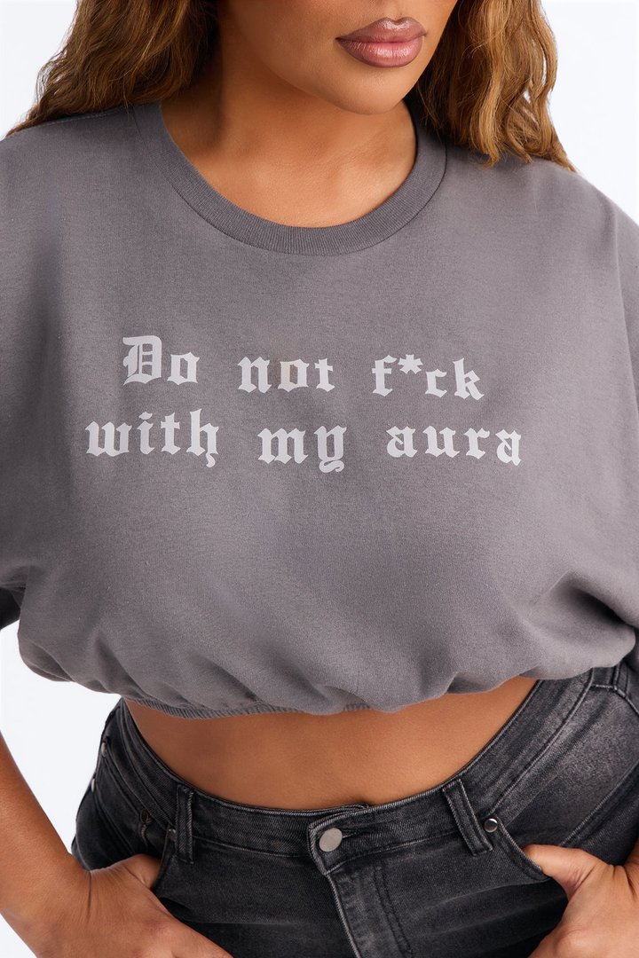 Protect Your Aura Cropped Tee - Charcoal