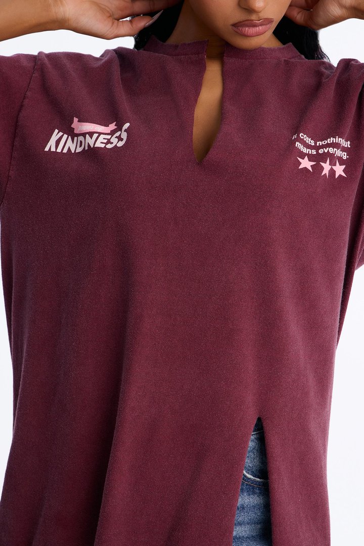 Pure Intentions Notch Neck Washed Tee - Burgundy