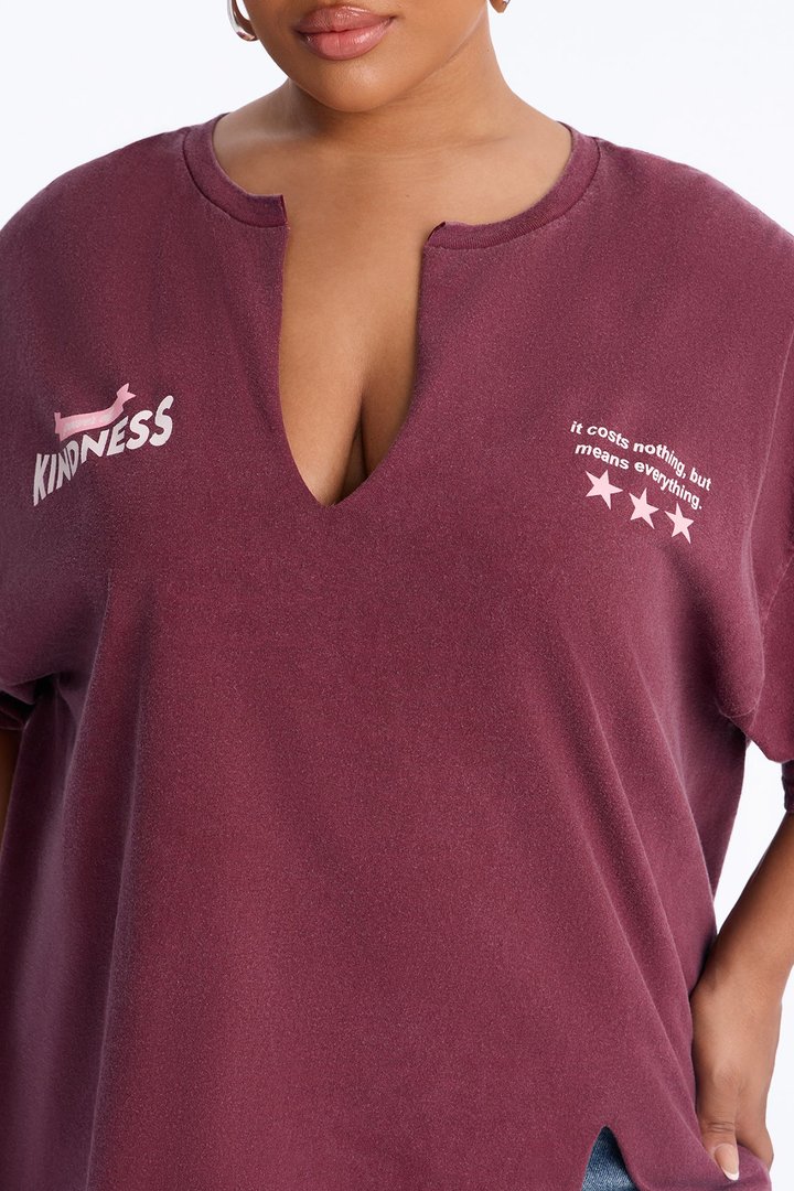 Pure Intentions Notch Neck Washed Tee - Burgundy