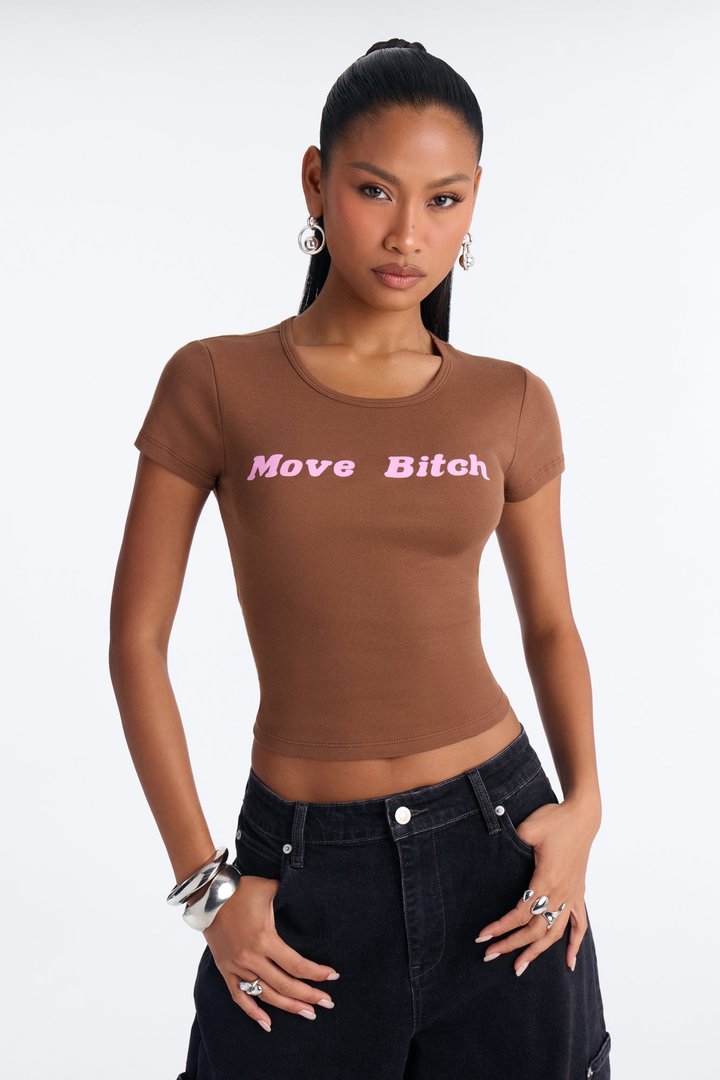 Get Out The Way Baby Tee - Brown