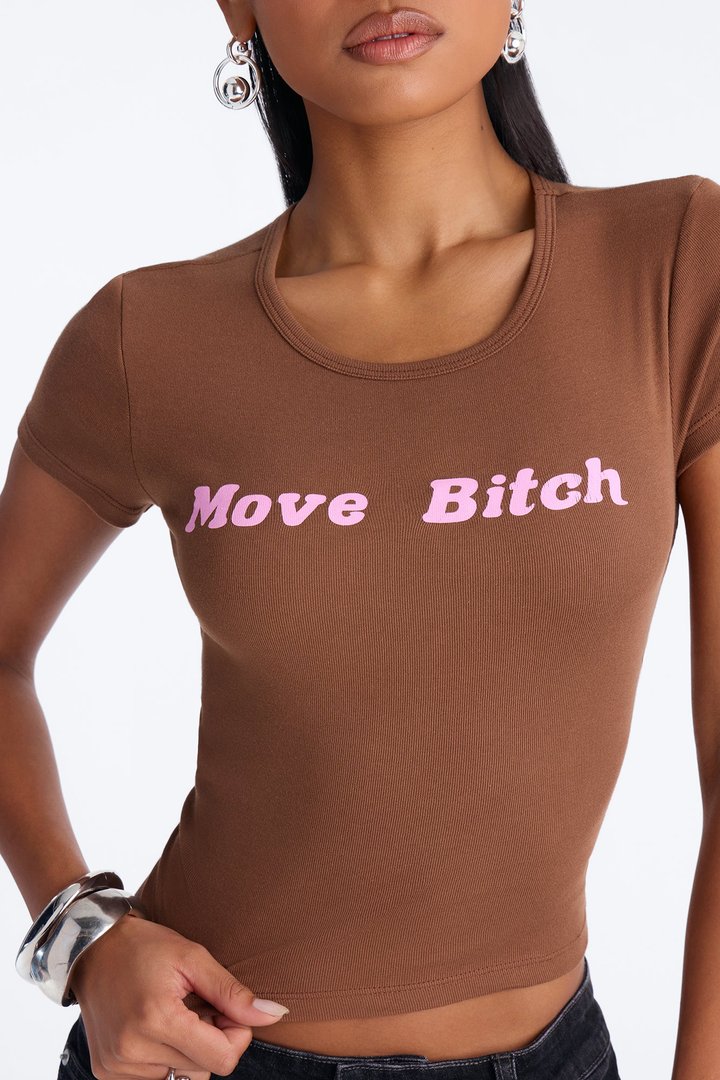 Get Out The Way Baby Tee - Brown