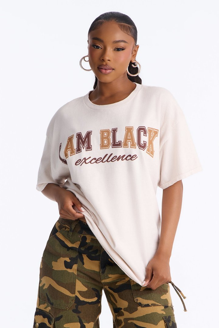 I Am Black Excellence Washed Tee - Off White