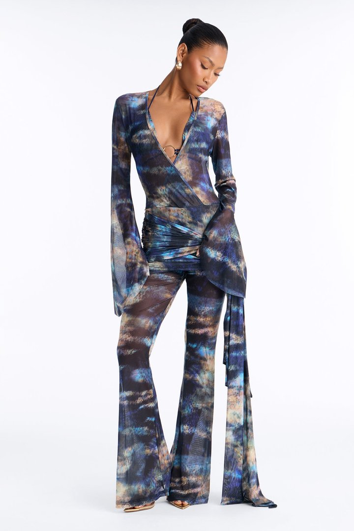 Midnight Mirage Two Piece Bikini Top Mesh Jumpsuit - Navy