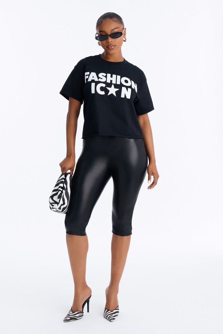 Fashion Icon Statement Raw Hem Tee - Black