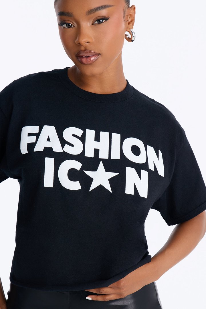 Fashion Icon Statement Raw Hem Tee - Black