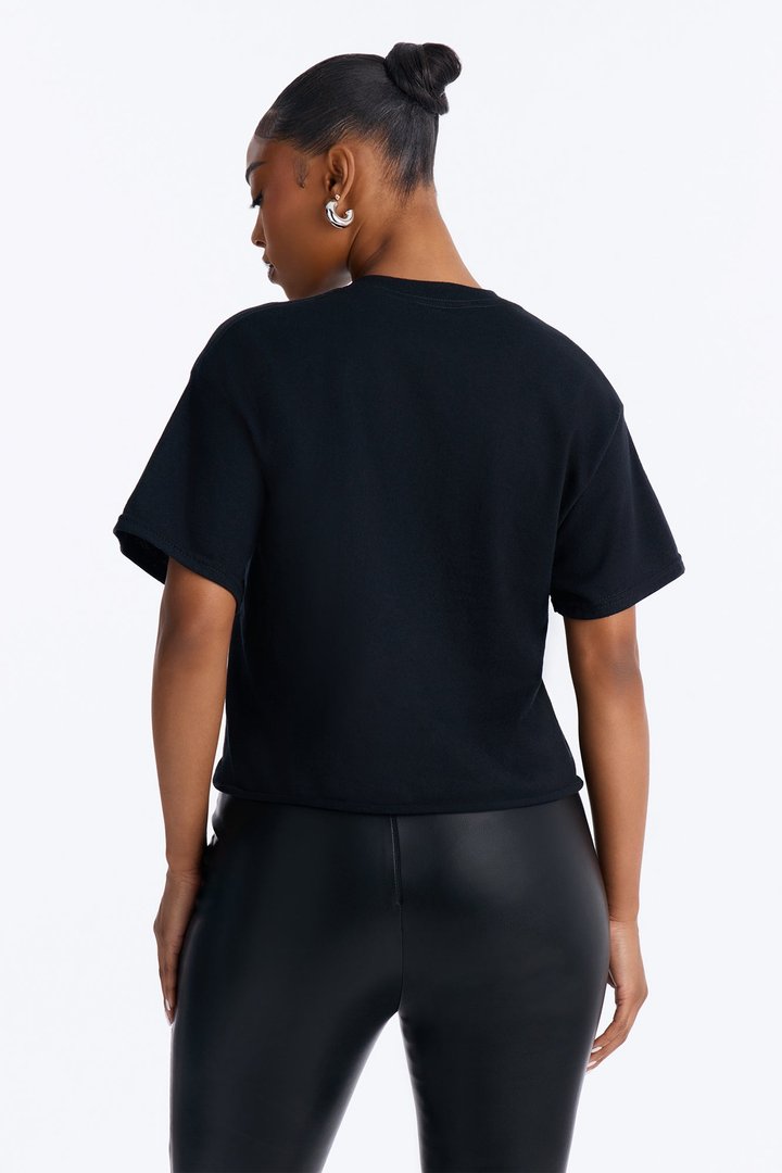 Fashion Icon Statement Raw Hem Tee - Black