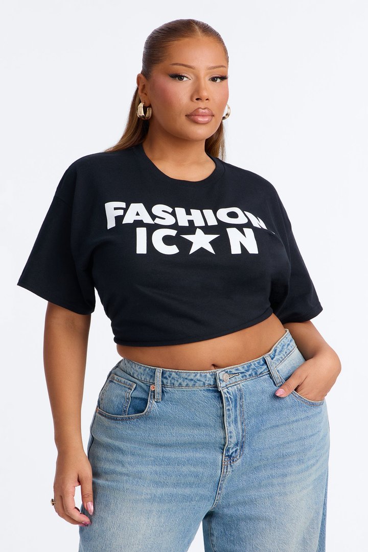 Fashion Icon Statement Raw Hem Tee - Black