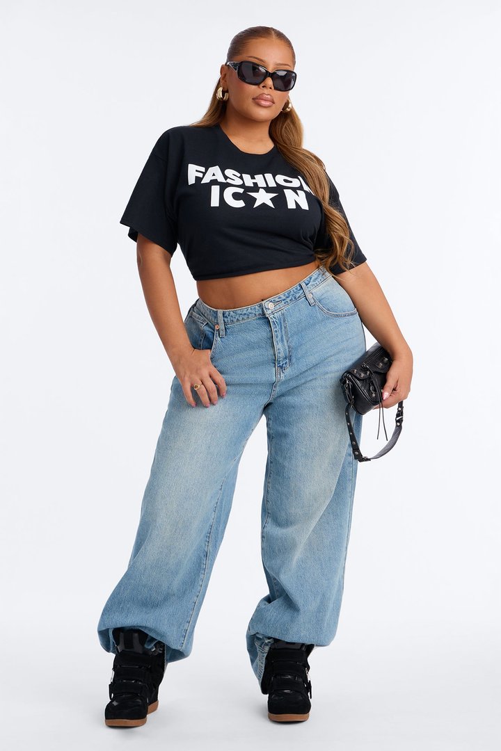 Fashion Icon Statement Raw Hem Tee - Black