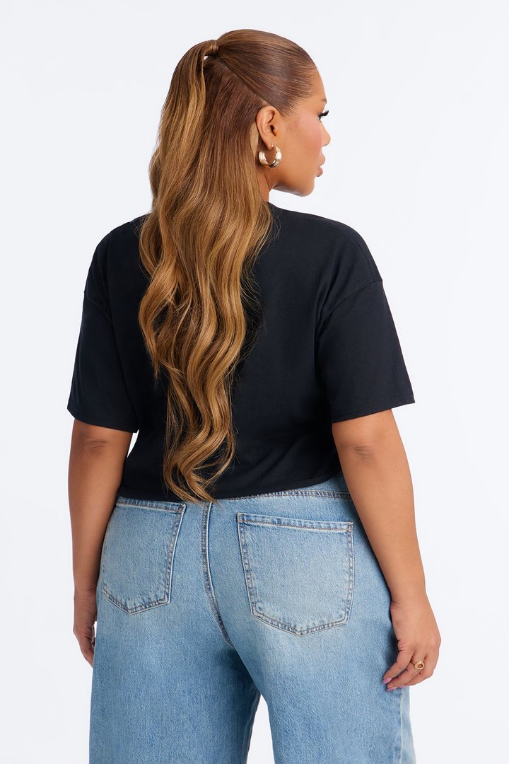Fashion Icon Statement Raw Hem Tee - Black