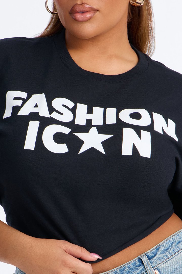 Fashion Icon Statement Raw Hem Tee - Black