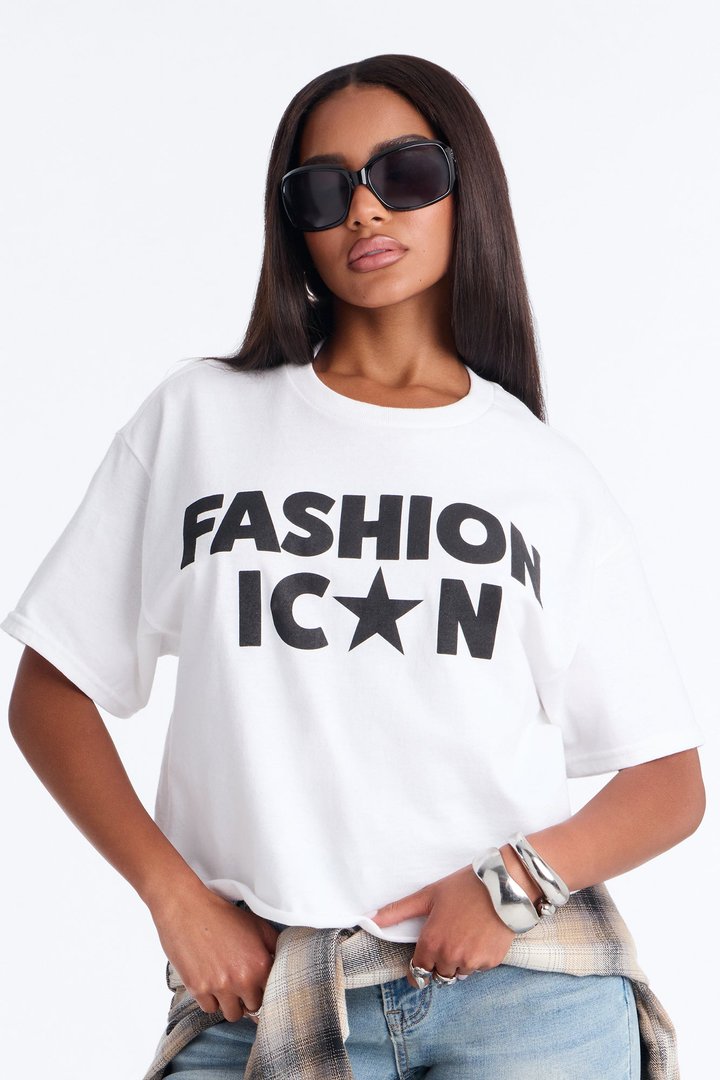 Fashion Icon Statement Raw Hem Tee - White