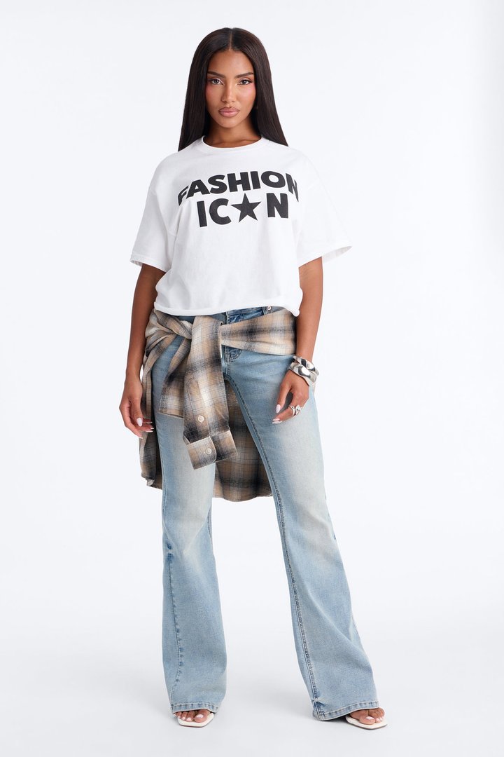 Fashion Icon Statement Raw Hem Tee - White