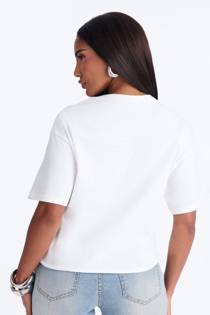Fashion Icon Statement Raw Hem Tee - White