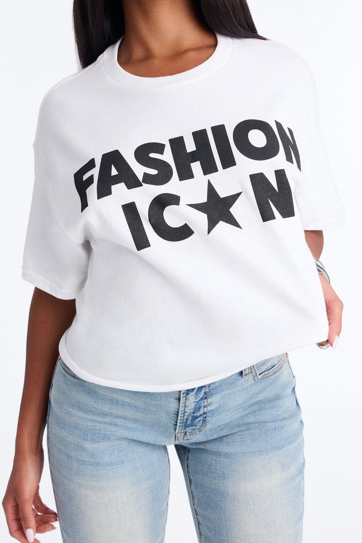 Fashion Icon Statement Raw Hem Tee - White