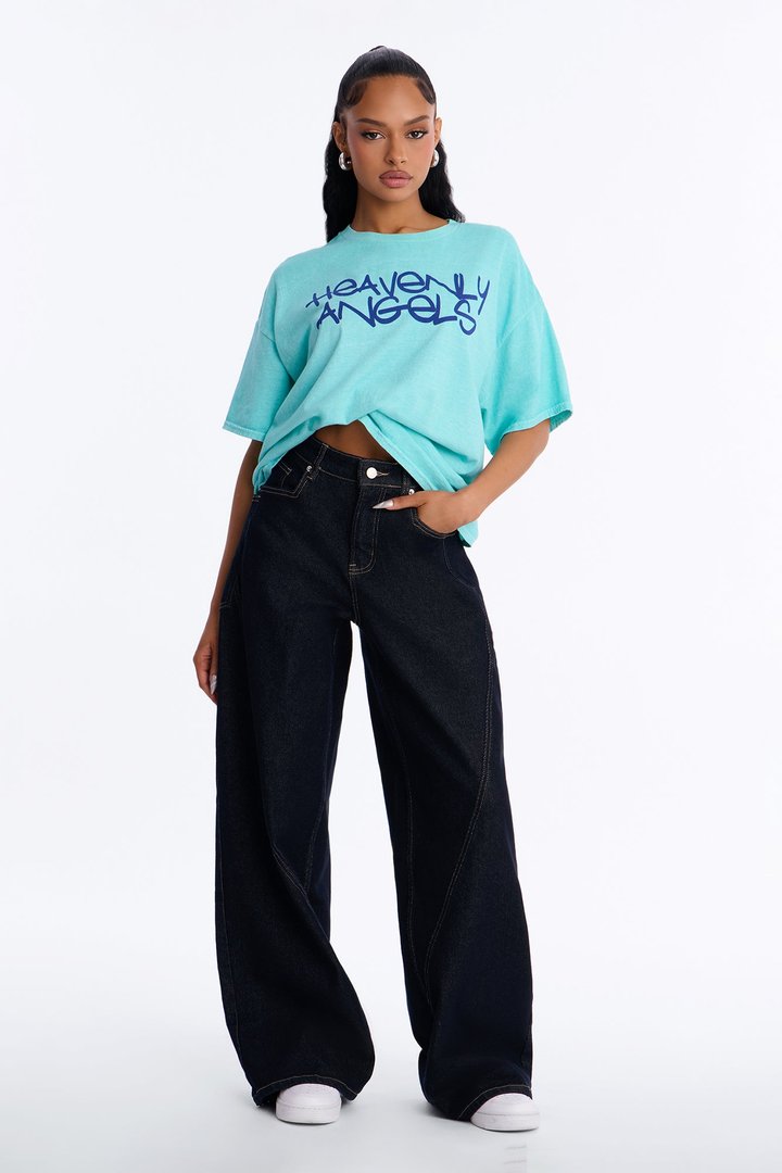 Heavenly Angels Washed Oversized Tee - Aqua