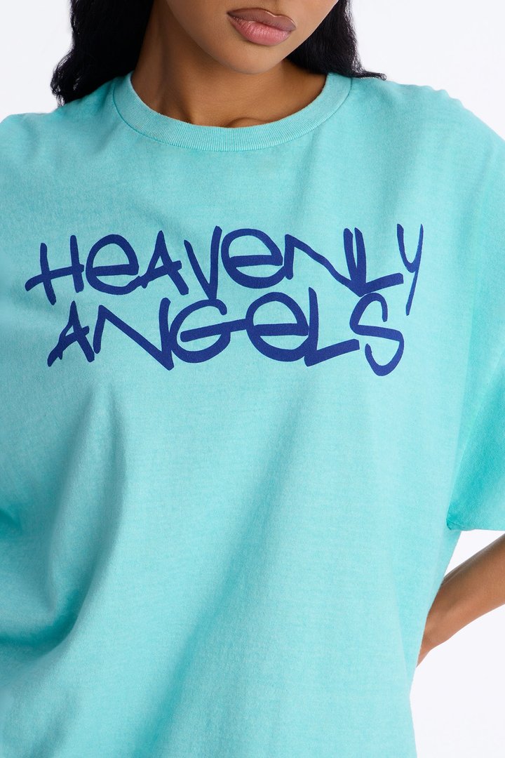 Heavenly Angels Washed Oversized Tee - Aqua