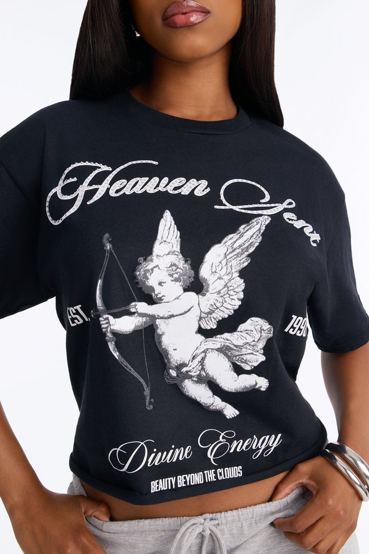 Heaven Sent Energy Rhinestone Tee - Black