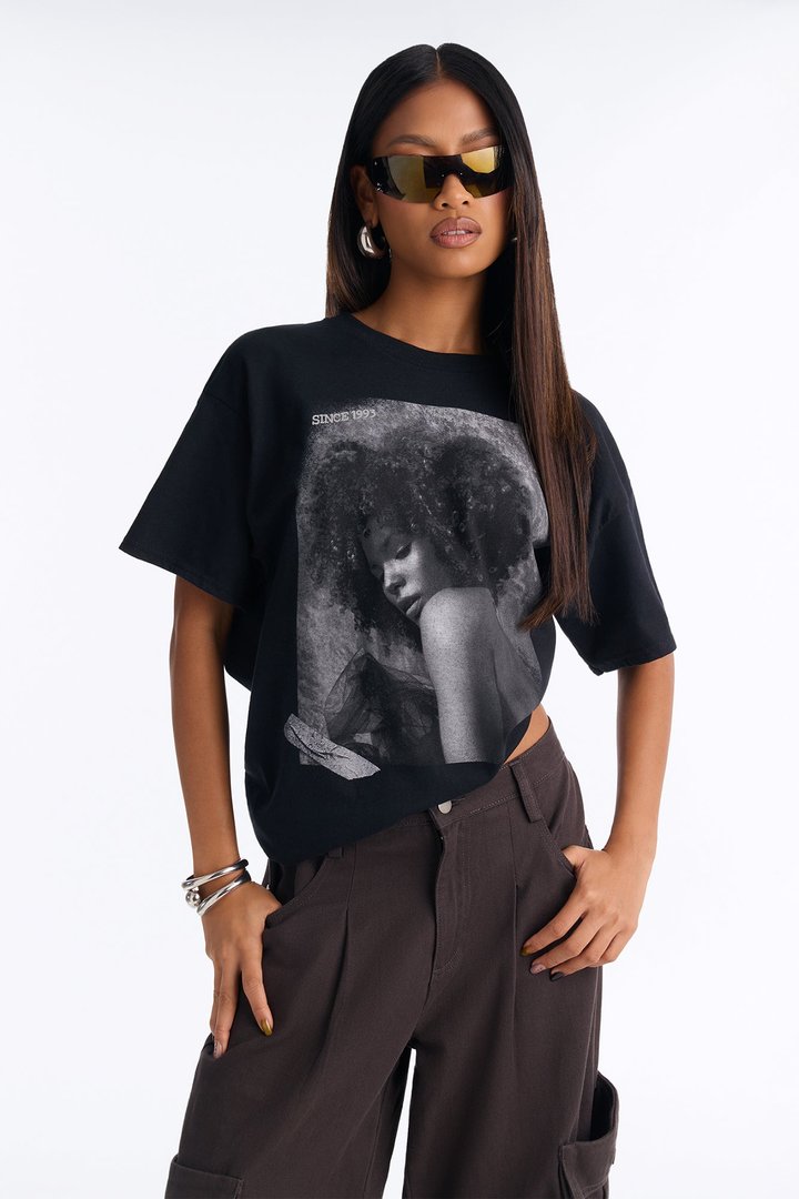 Pasted Portrait Monochrome Tee - Black